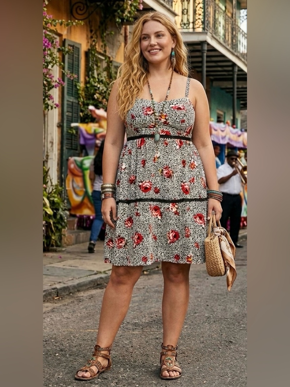 Torrid Floral Leopard Print Smocked Mini Dress Size 5 Plus Size Rockabilly